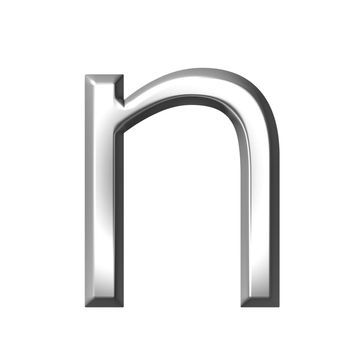 3d silver letter n isolated in white