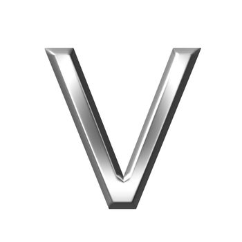 3d silver letter v isolated in white