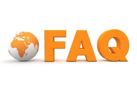 3D globe with word FAQ in orange