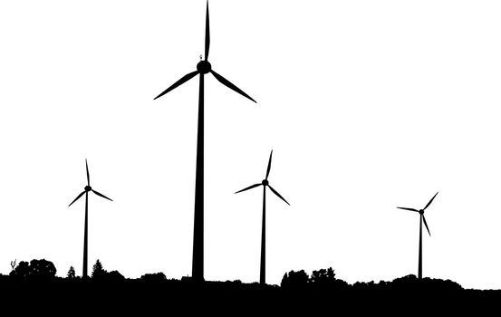 Silhouette of windturbines producing environment friendly energy