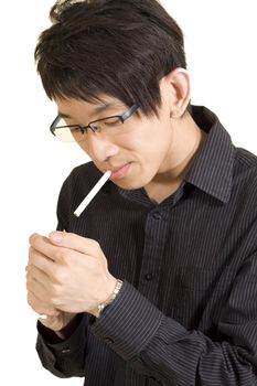 Young Asian man smoking