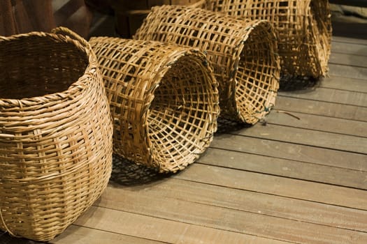 baskets on wood floor