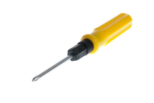 Yellow and black screwdriver isolated on white background.