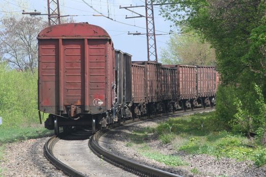 The end of a cargo railway train leaving for turn Ukraine