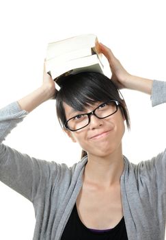 girl with books on head