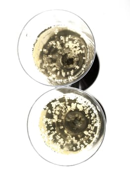 Two glasses of spumante taken from above
