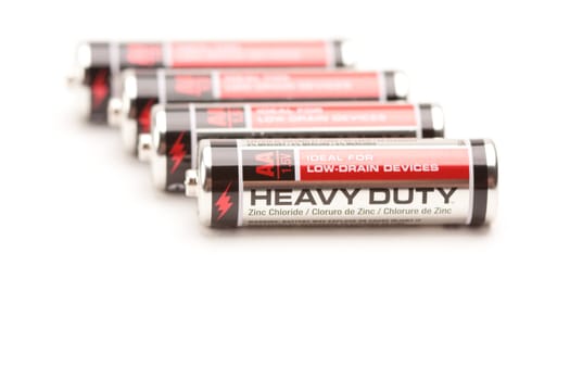 Heavy Duty AA Batteries on a White Background.