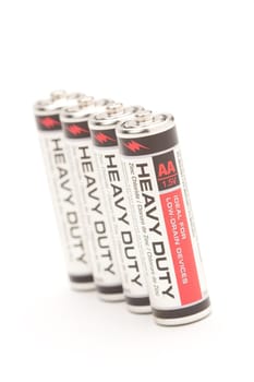 Heavy Duty AA Batteries on a White Background.