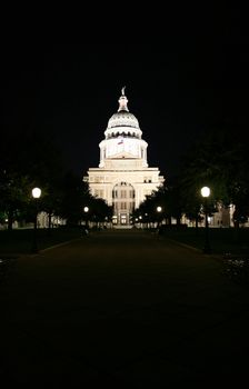 A nice clean shot of the Texas State Capitol Building in downtown Austin, Texas at night.