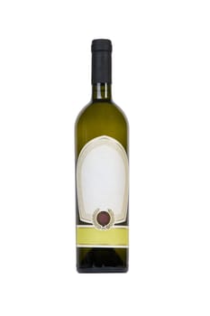 isolated green bottle for wine with blank tag