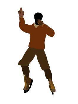 African american male hockey player art illustration silhouette on a white background