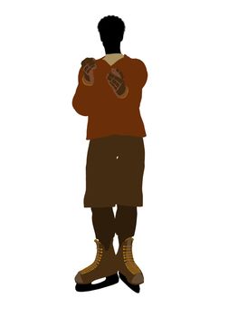 African american male hockey player art illustration silhouette on a white background