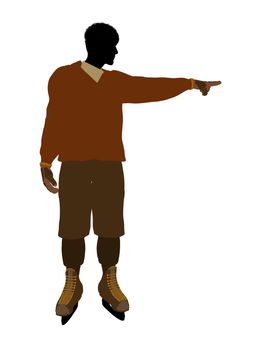 African american male hockey player art illustration silhouette on a white background