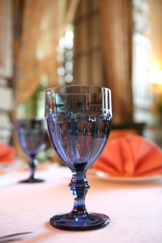 Blue Empty Goblet for Wine or Water, Effect "Small Depth to Sharpness"