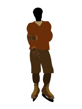 African american male hockey player art illustration silhouette on a white background