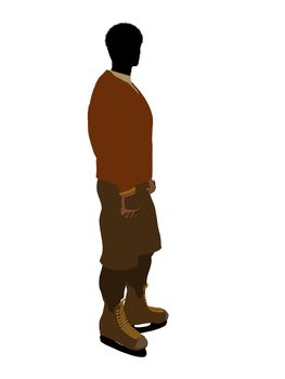 African american male hockey player art illustration silhouette on a white background