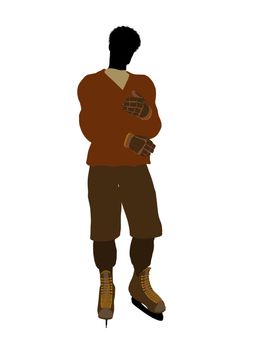 African american male hockey player art illustration silhouette on a white background