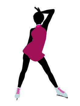 African american female ice skater art illustration silhouette on a white background