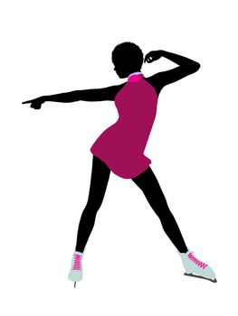 African american female ice skater art illustration silhouette on a white background