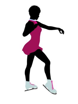 African american female ice skater art illustration silhouette on a white background