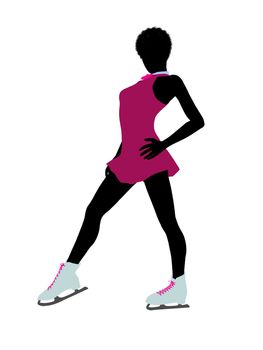 African american female ice skater art illustration silhouette on a white background