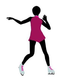 African american female ice skater art illustration silhouette on a white background