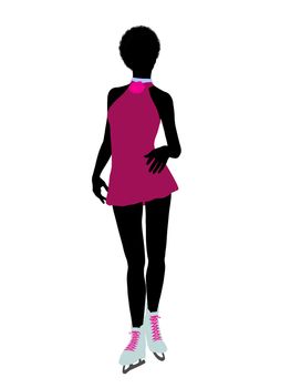 African american female ice skater art illustration silhouette on a white background