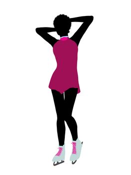 African american female ice skater art illustration silhouette on a white background