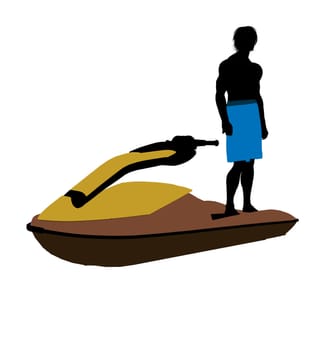 Male jetskier art illustration silhouette on a white background
