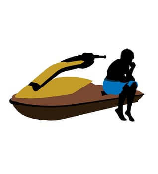 Male jetskier art illustration silhouette on a white background