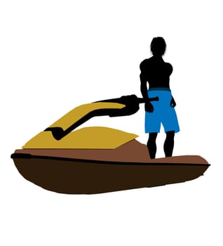 Male jetskier art illustration silhouette on a white background