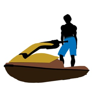 Male jetskier art illustration silhouette on a white background