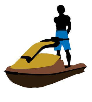 Male jetskier art illustration silhouette on a white background
