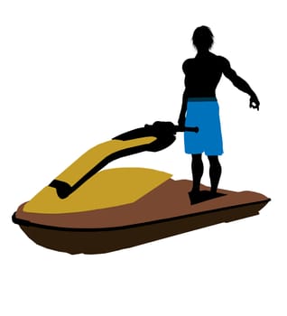 Male jetskier art illustration silhouette on a white background