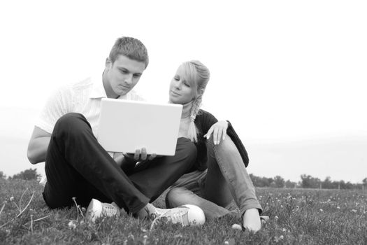 students prepare to sessions; monochrome pictures