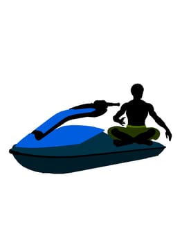 Male jetskier art illustration silhouette on a white background