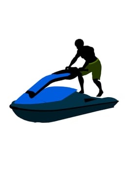 Male jetskier art illustration silhouette on a white background