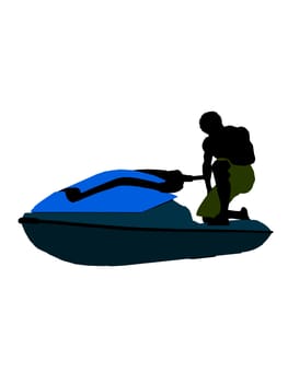 Male jetskier art illustration silhouette on a white background