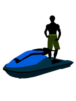 Male jetskier art illustration silhouette on a white background