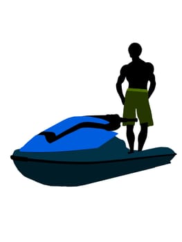 Male jetskier art illustration silhouette on a white background