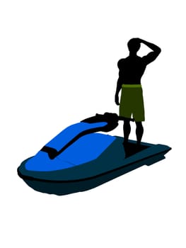 Male jetskier art illustration silhouette on a white background