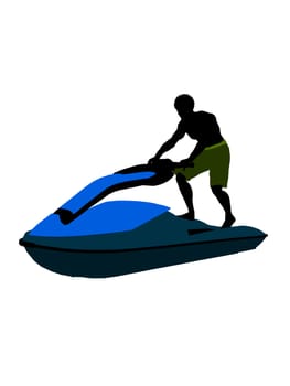 Male jetskier art illustration silhouette on a white background