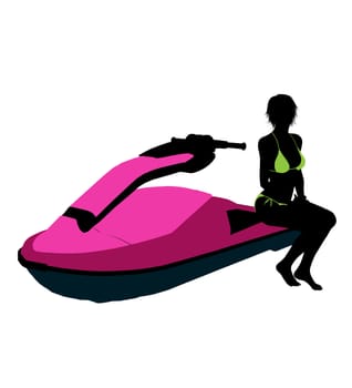 Female jetskier art illustration silhouette on a white background