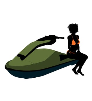 African american female jetskier art illustration silhouette on a white background