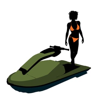 African american female jetskier art illustration silhouette on a white background