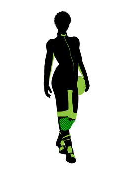 African american female motorcycle rider art illustration silhouette on a white background