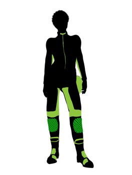 African american female motorcycle rider art illustration silhouette on a white background