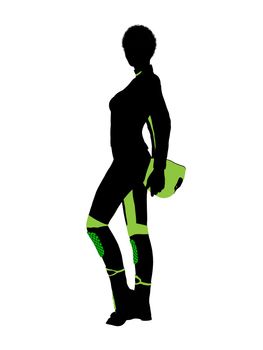 African american female motorcycle rider art illustration silhouette on a white background