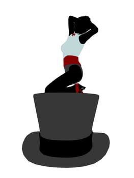 Female sitting on a top hat art illustration silhouette on a white background
