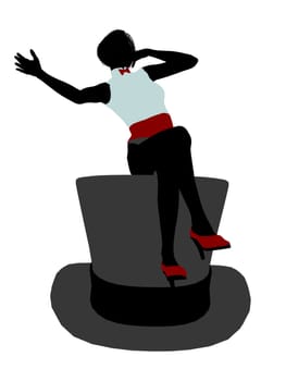 Female sitting on a top hat art illustration silhouette on a white background